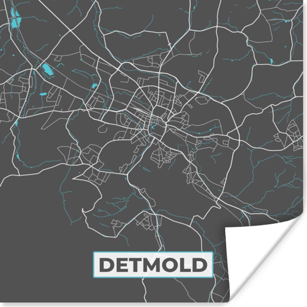MuchoWow Poster Stadtplan - Detmold - Deutschland - Karte 100x100 cm - Babyzimmer