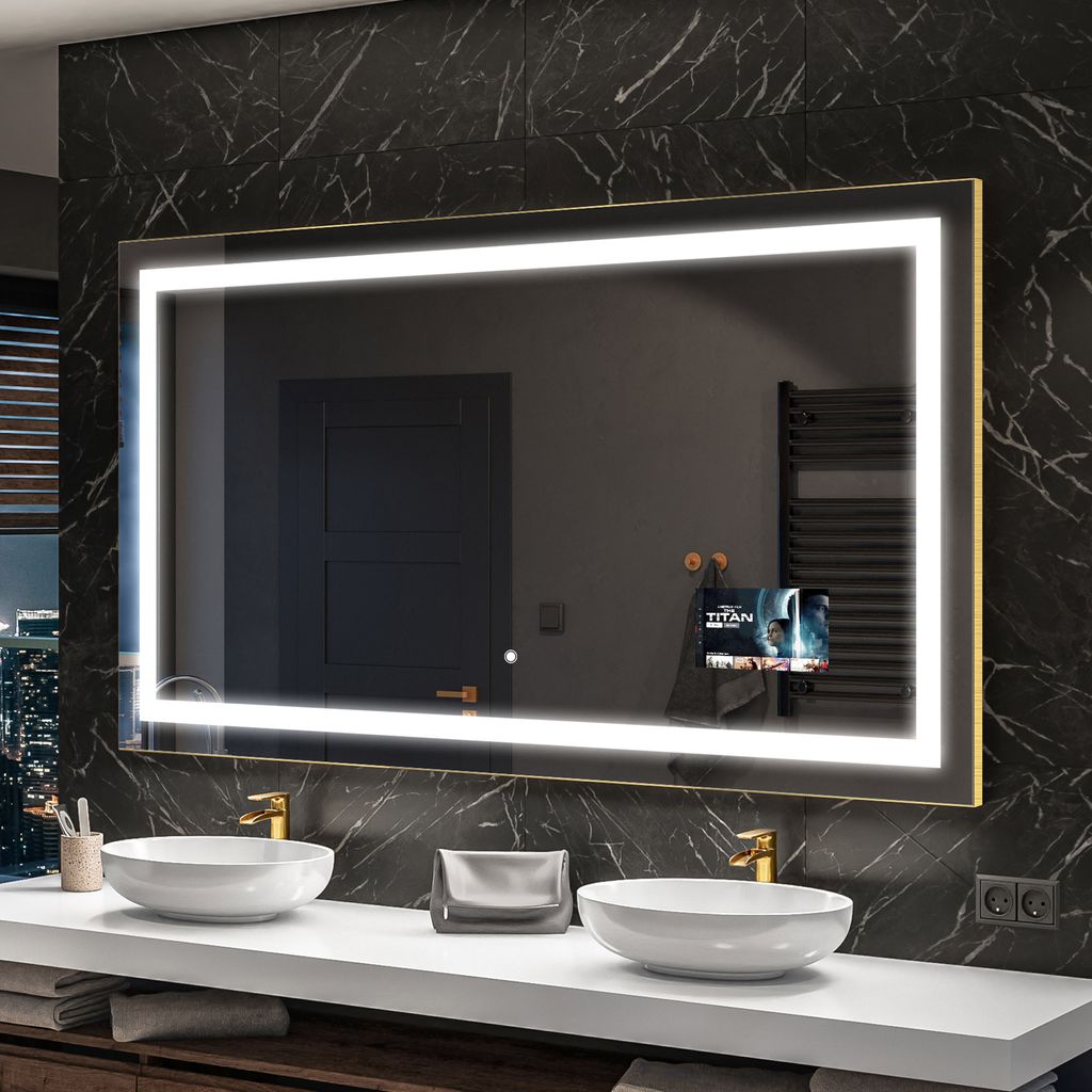 Artforma Badspiegel SMART 140x60 cm - mit LED Beleuchtung - LED Farbe Kaltweiß 7000K - Individuell Nach Maß - Beleuchtet Wandspiegel Lichtspiegel...