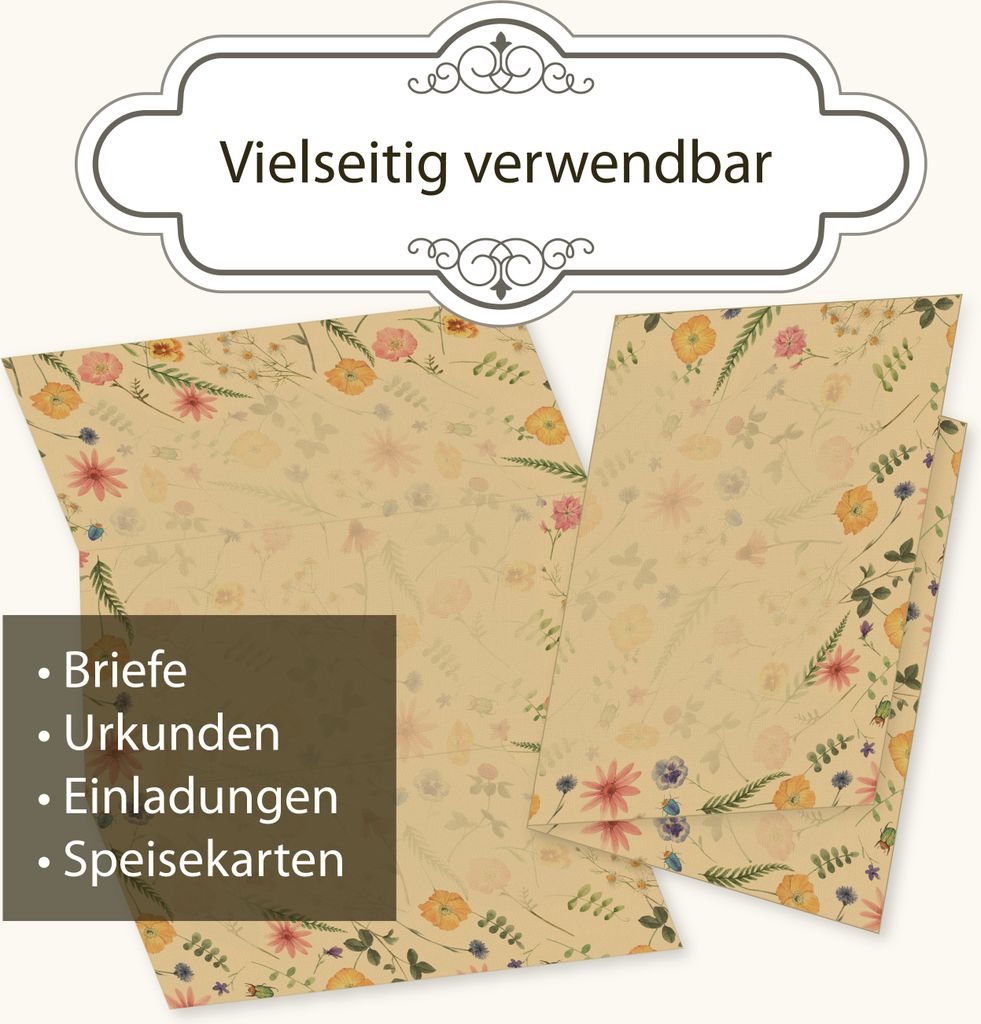 Flora Natura Briefpapier mit Umschlag Set Vintage Blumen 10 Produktbild 5