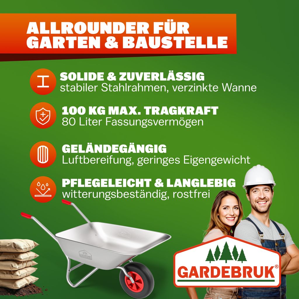 GARDEBRUK® Schubkarre Scheibtruhe Bauschubkarre 80L Produktbild 9