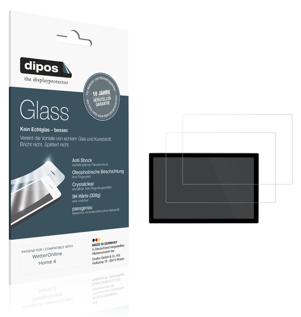 2x Schutzfolie für WetterOnline Home 4 - Anti-Shock 9H Folie dipos Glass Kunststoffglas