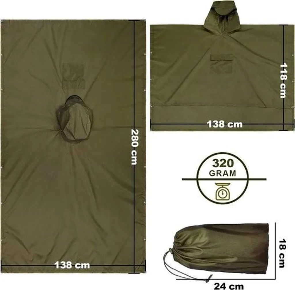 Poncho 3 en 1 transformable en bâche et tapis de sol - Ultra résistant - 4