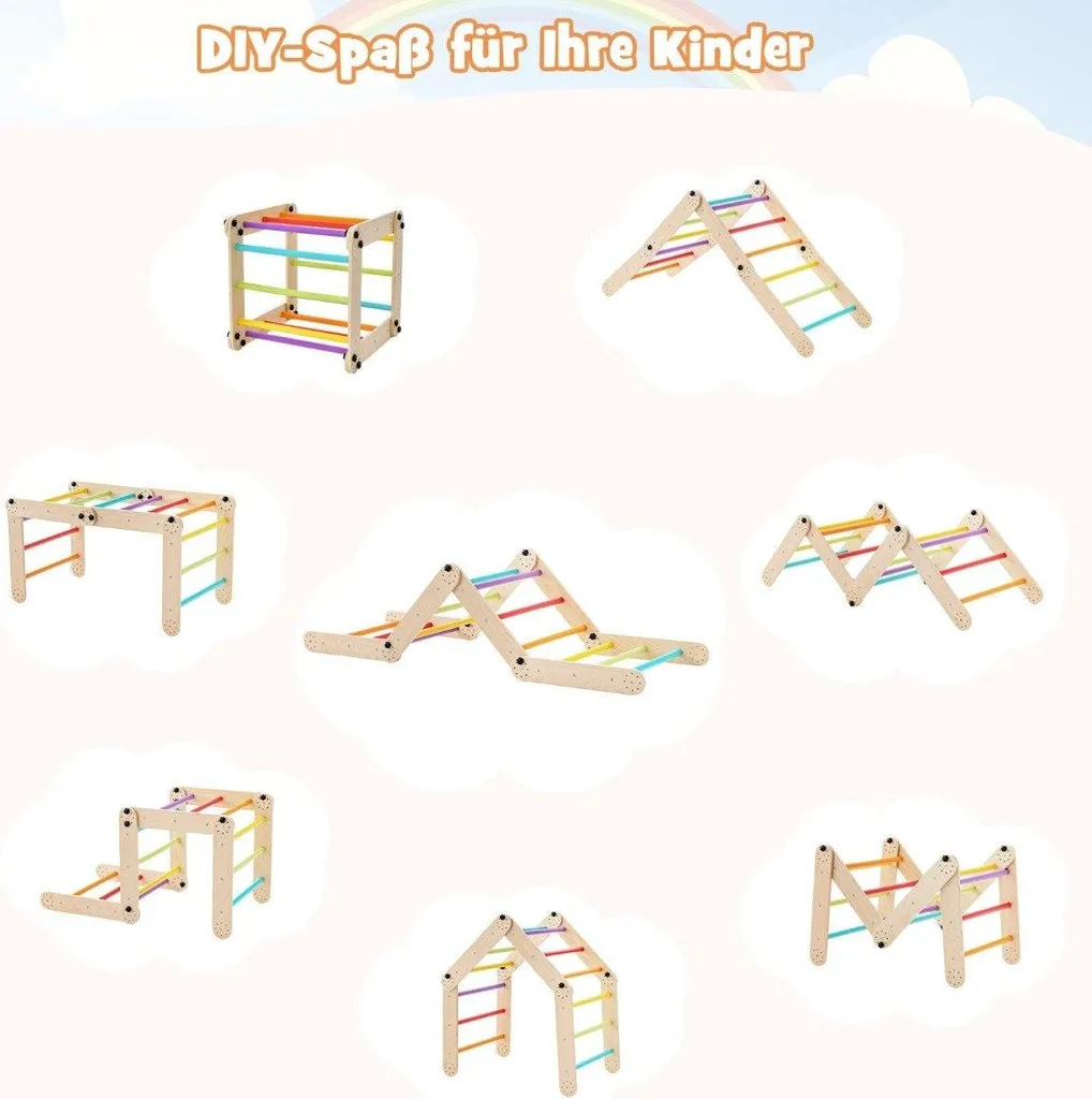 Triangle d'escalade Montessori pliable en bois avec rampe réversible