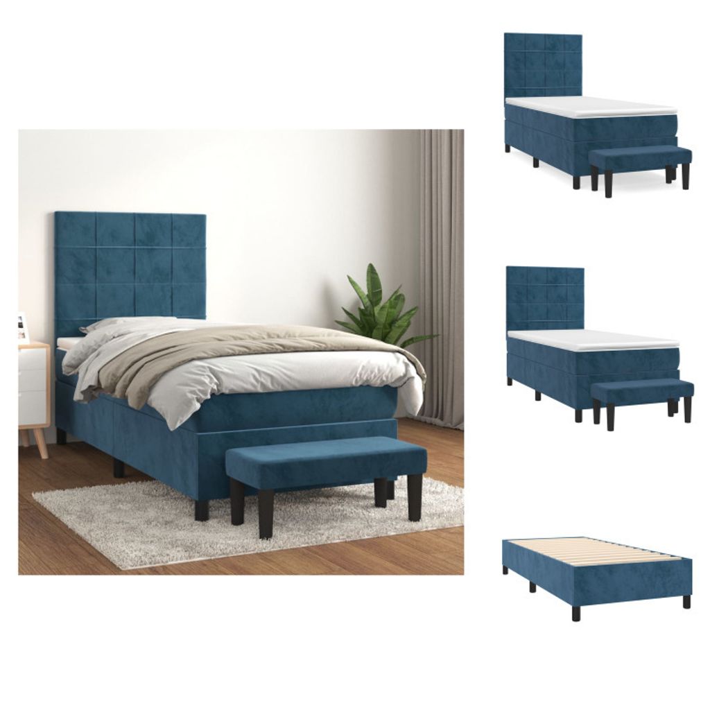 vidaXL Boxspringbett mit Matratze Dunkelblau 100x200 cm Samt - Betten & Bettgestelle