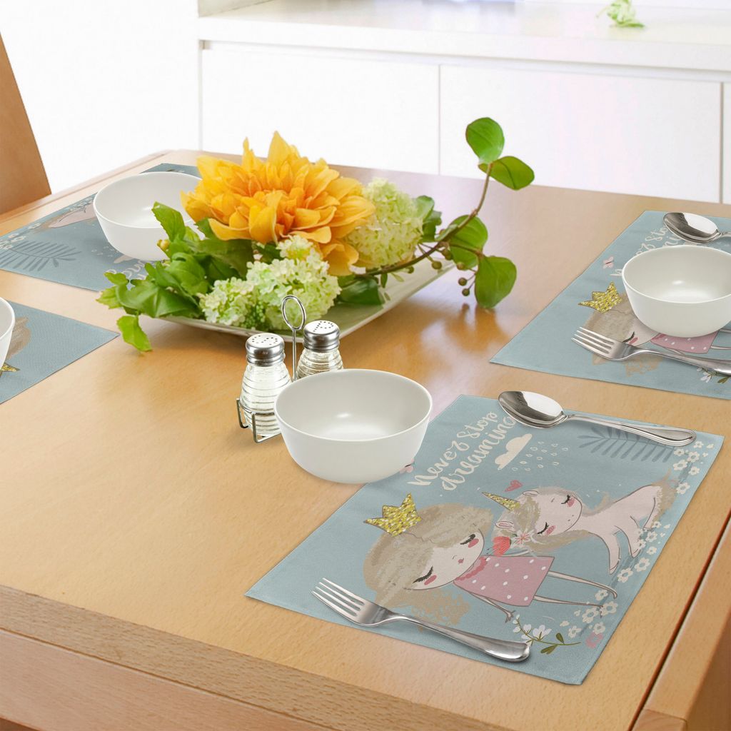 ABAKUHAUS Zitat Platzmatten, Künstlerische Komposition mit kleinen Prinzessin Girl Unicorn nie aufhören zu träumen Zitat, Tiscjdeco aus Farbfest...