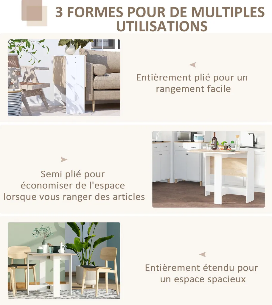 Table à Manger Pliante Gain de Place 103 cm Design Scandinave Bois - 4