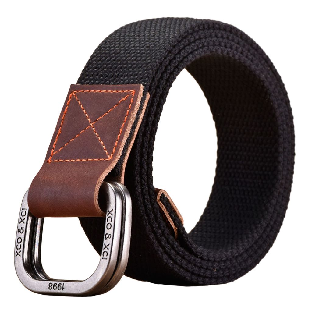 Damen Herren Canvas-Gürtel mit Doppelringschnalle, schlicht, lässig, vielseitig, Jugend-Cargogürtel, Taillengürtel, Outdoor-Sport-Jeans-Accesso...