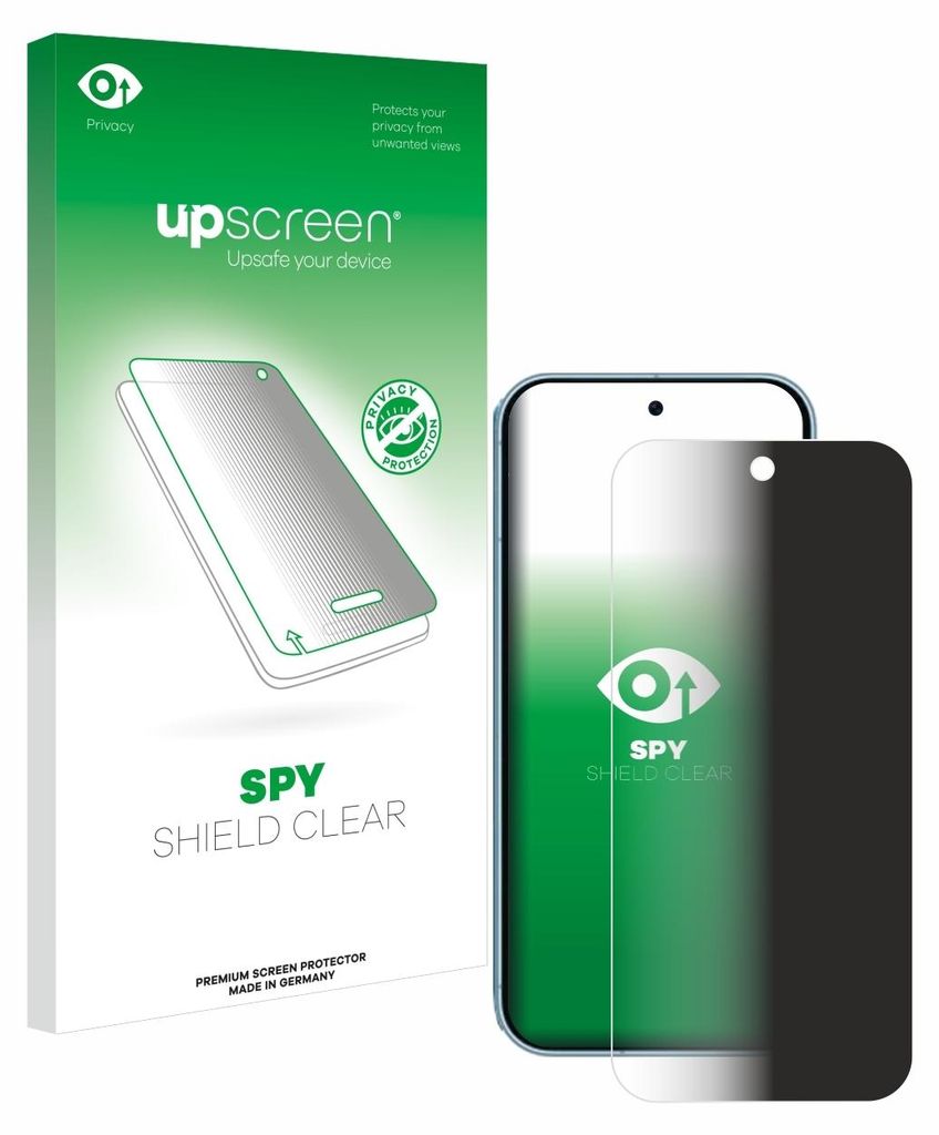 A product box for a screen protector is shown next to a smartphone with the screen protector applied.