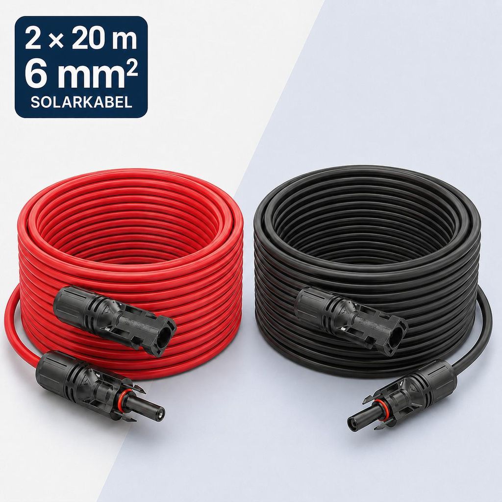 1 Paire Câble Solaire MC4 20 m 6 mm², Rallonge Image du produit 