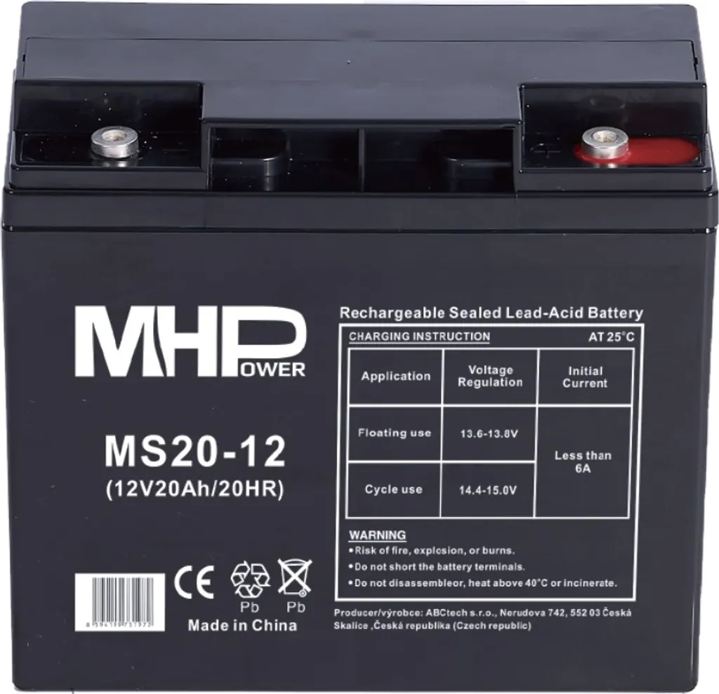 Batterie de secours 12V 20Ah AGM MHPower MS20-12 pour onduleur et UPS