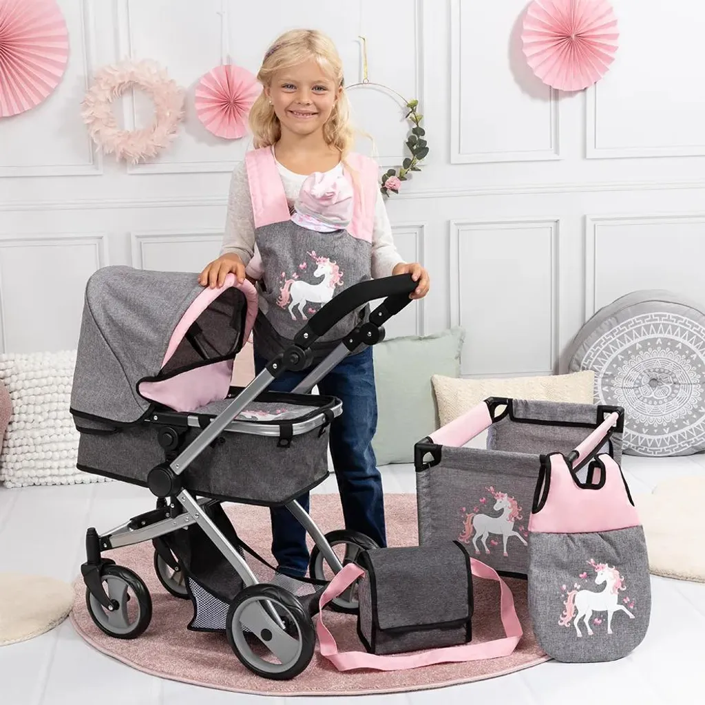 Poussette poupée Mega Set Licorne Bayer Design avec guidon réglable