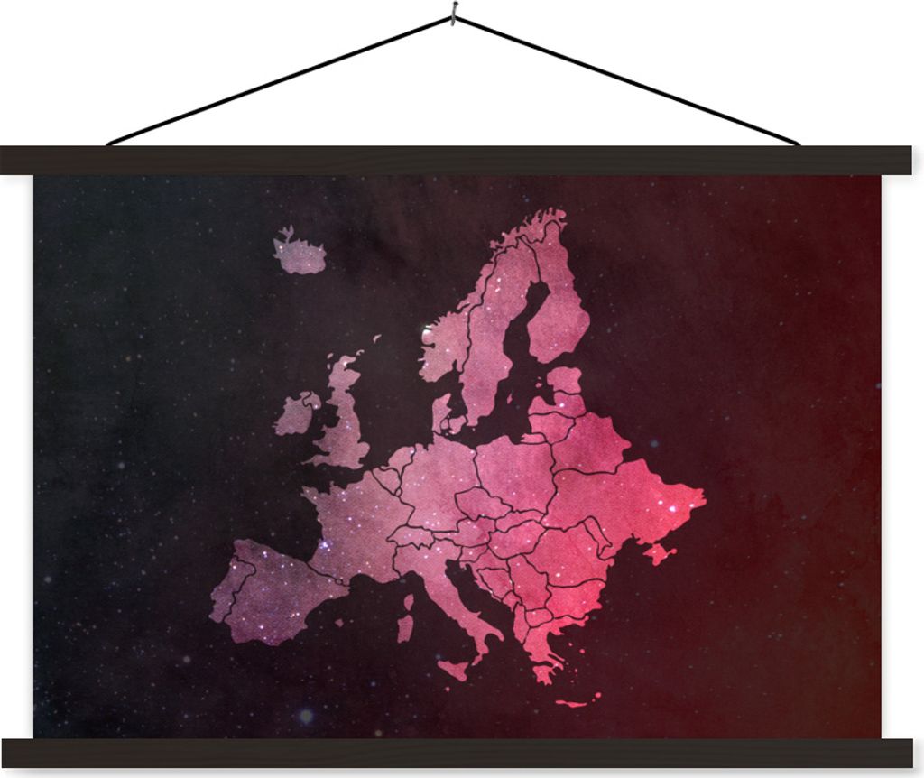 MuchoWow Textilposter Karte - Europa - Galaxie 60x40 cm mit schwarzem Rahmen - Hölzernes
