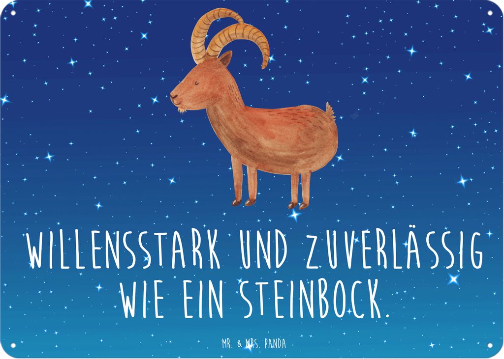 Mr. & Mrs. Panda Schild Sternzeichen Steinbock DIN A6 - Sternenhimmel Blau - Geschenk, Steinböcke, tafel, Aszendent, Deko Blechschild, Wandbild, T...