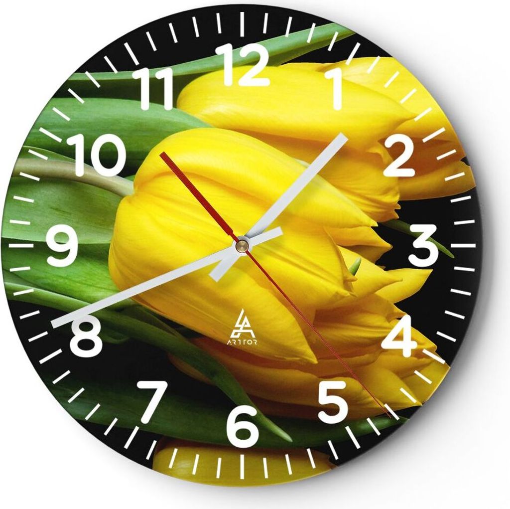 Wanduhr - Rund - Glasuhr - Tulpen Strauß Spiegelreflexion Produktbild 