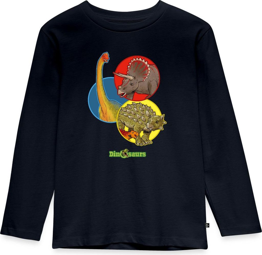 Spreadshirt Dinosaurier Triceratops Ankylosaurus Brachiosaurus Kinder Premium Langarmshirt, 110/116 (4 Jahre), Navy