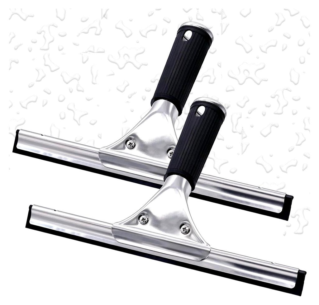 25cm Fensterabzieher Profi, 2 Stück Schwarz Duschabzieher Edelstahl Fensterwischer mit Gummilippe, Abzieher für Dusche,Badezimmer,Spiegel,Glas-Re...