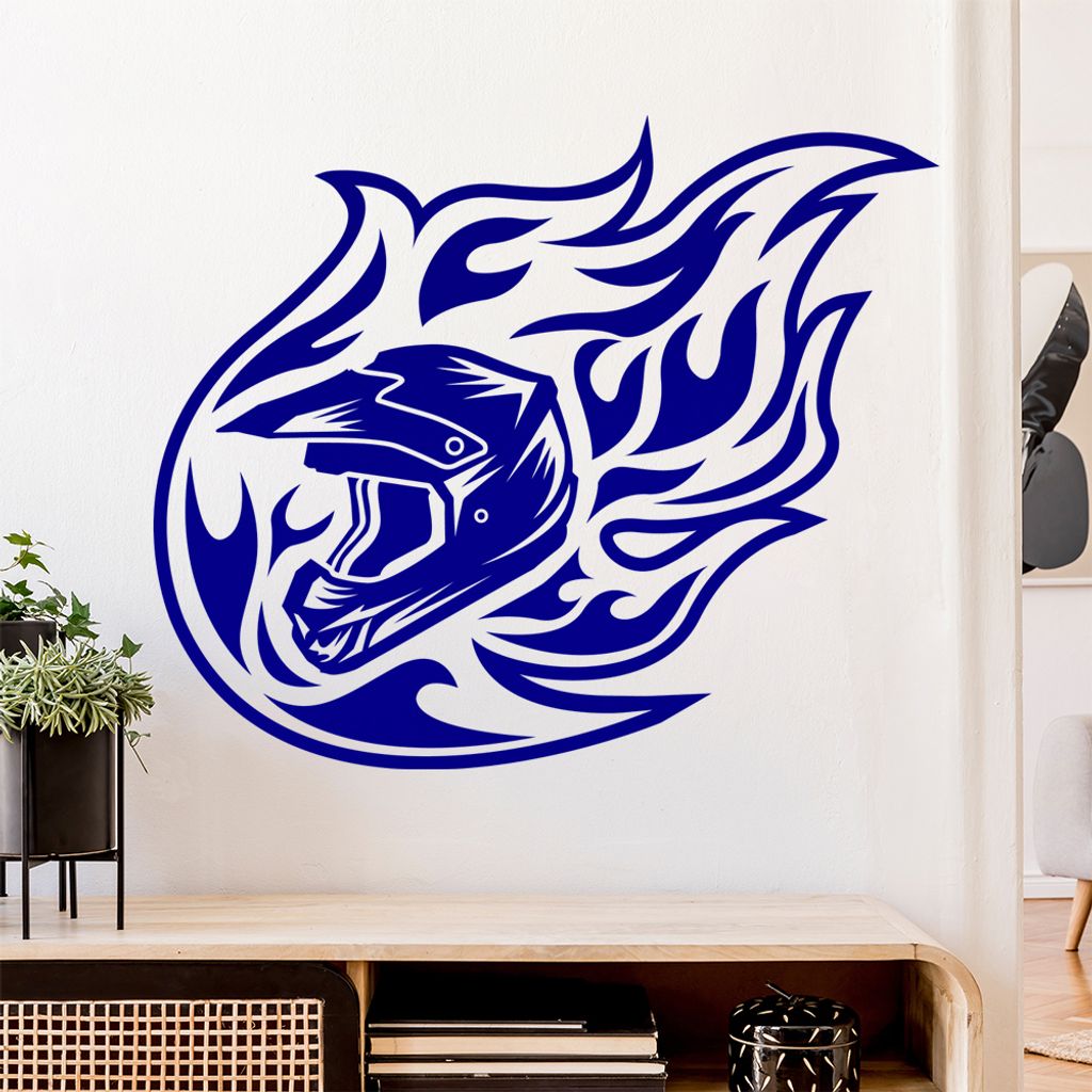 Motocross Helm Flammen Wandtattoo Wandaufkleber Wall Sticker - Dekoration, Küche, Wohnzimmer, Schlafzimmer, Badezimmer