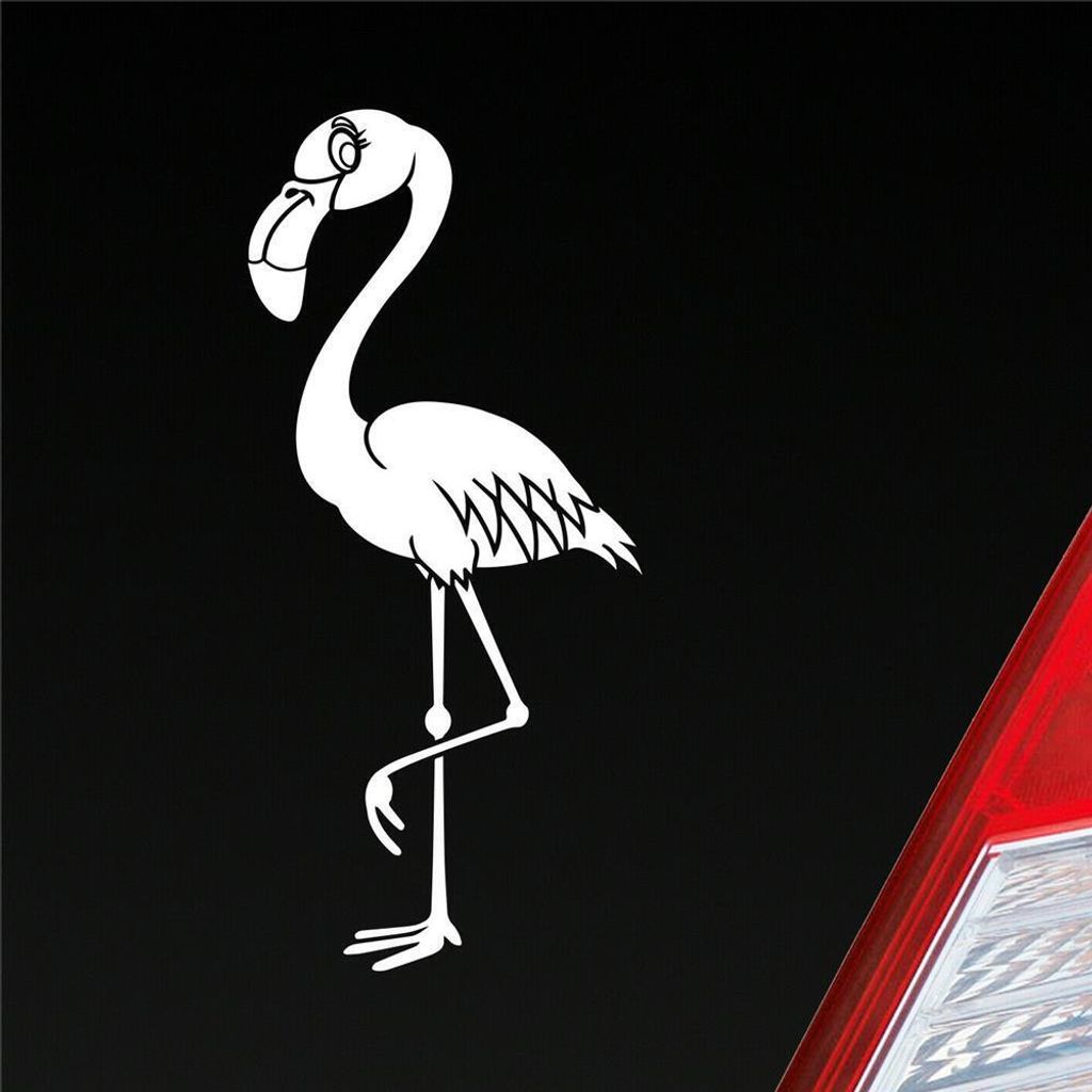 Auto Aufkleber Flamingo Vogel Tier Bird KFZ Car 9x19 cm Weiss Matt Sticker Heckscheibenaufkleber