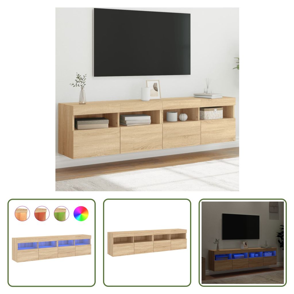 The Living Store TV-Wandschränke mit LED-Leuchten 2 Stk. Sonoma-Eiche 80x30x40cm