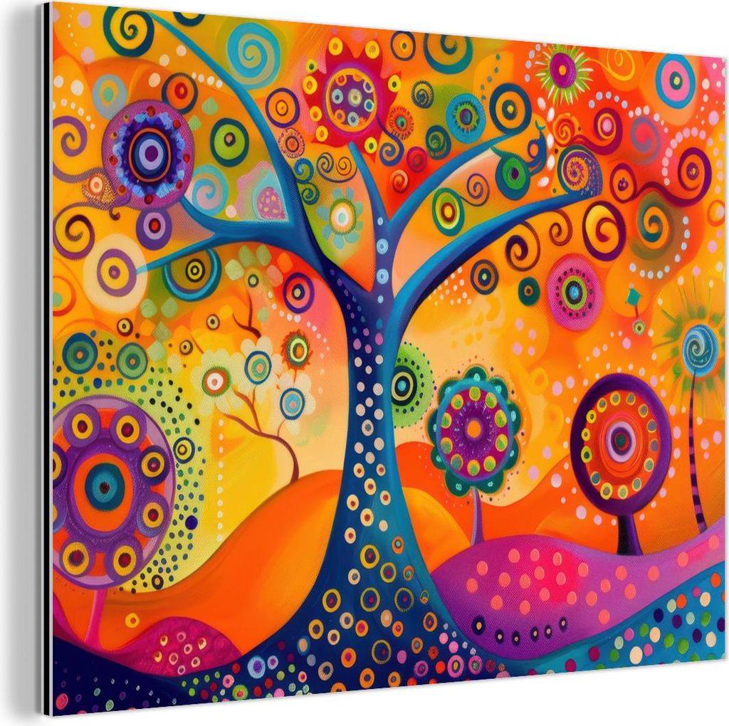 MuchoWow Wanddekoration Metall Metallbild Wandkunst 40x30 cm Baum - Lebensbaum - Abstrakt - Farbenfroh MuchoWow Aluminium Gemälde - Dekoration Woh...