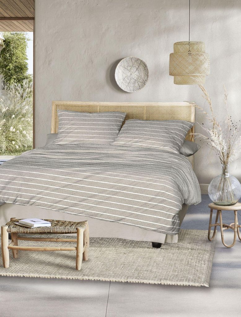 Irisette Easy Soft-Seersucker Bettwäsche 155x220 Streifen beige weiß 8548-80