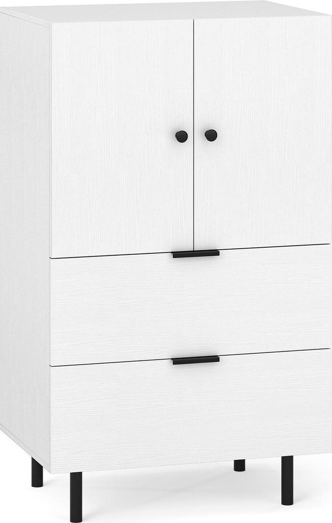 Weißes Sideboard mit Metallbeinen, Schubladen und Türen, 60 x 41,5 x 102 cm