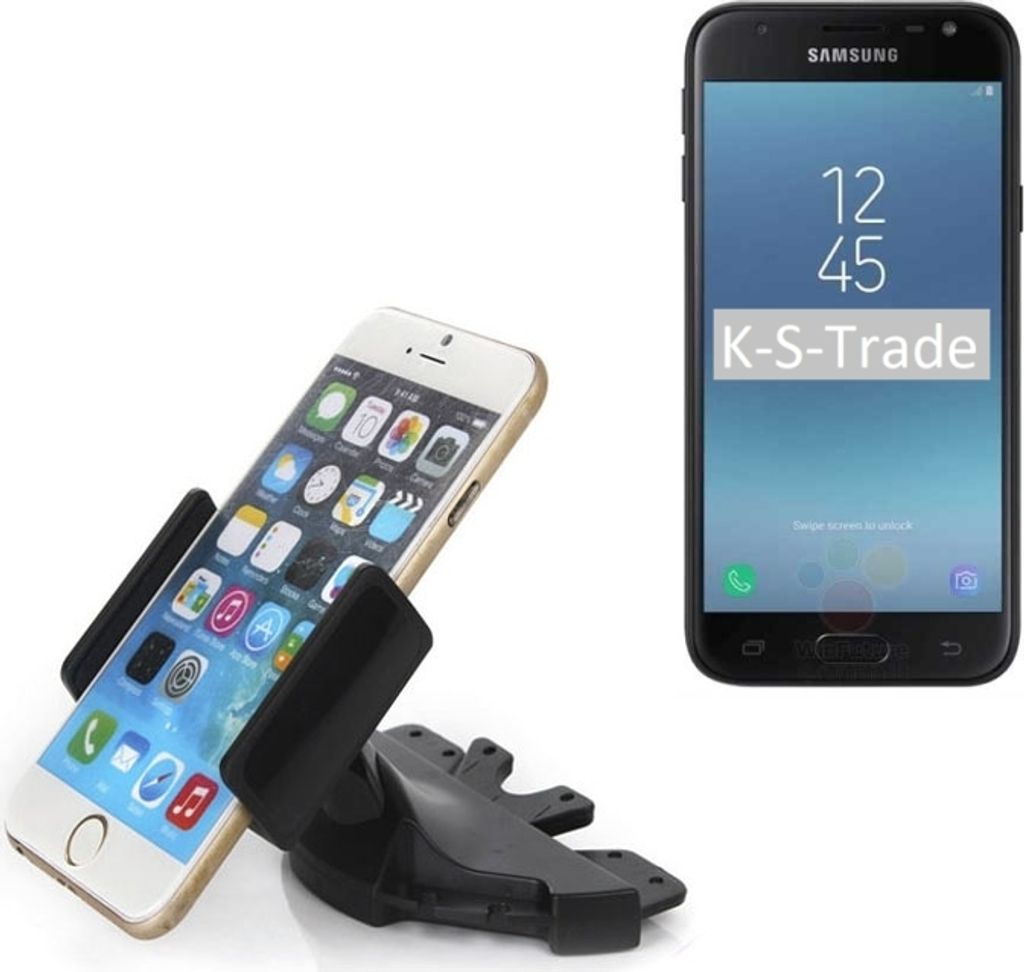 K-S-Trade CD Schlitz Halterung kompatibel mit Samsung Galaxy J3 (2017) Duos Autohalterung KFZ-Halter Radio Handy Halterung 360° drehbar schwarz