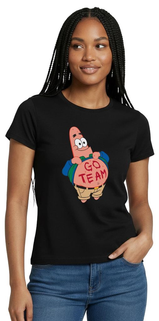 Spreadshirt Spongebob Schwammkopf Patrick Star Go Team Design Frauen T-Shirt, S, Schwarz