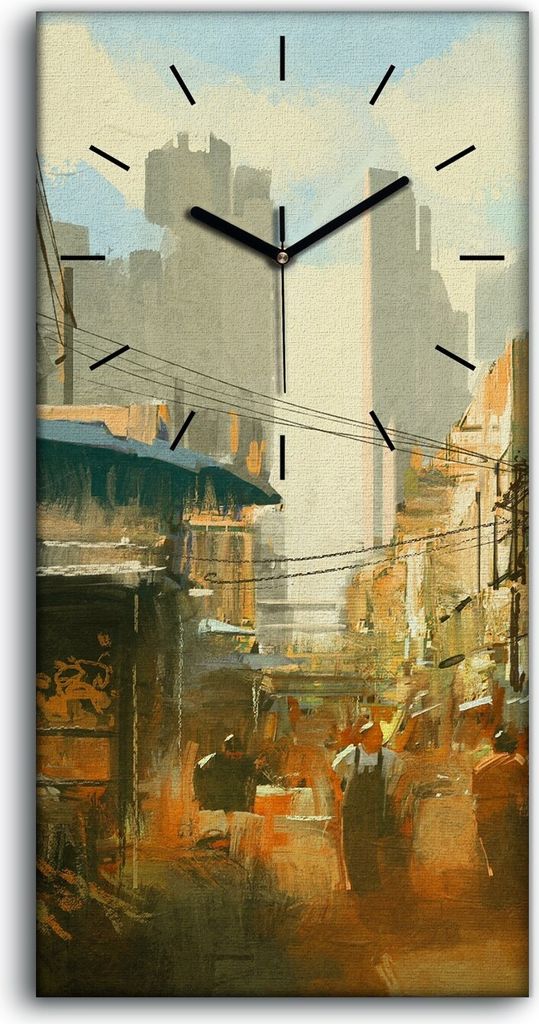 Dekor Leinwand Uhr Wandbild Kunstdruck 30x60 Bemalung des bunten Straßenmarktes - schwarze Hände