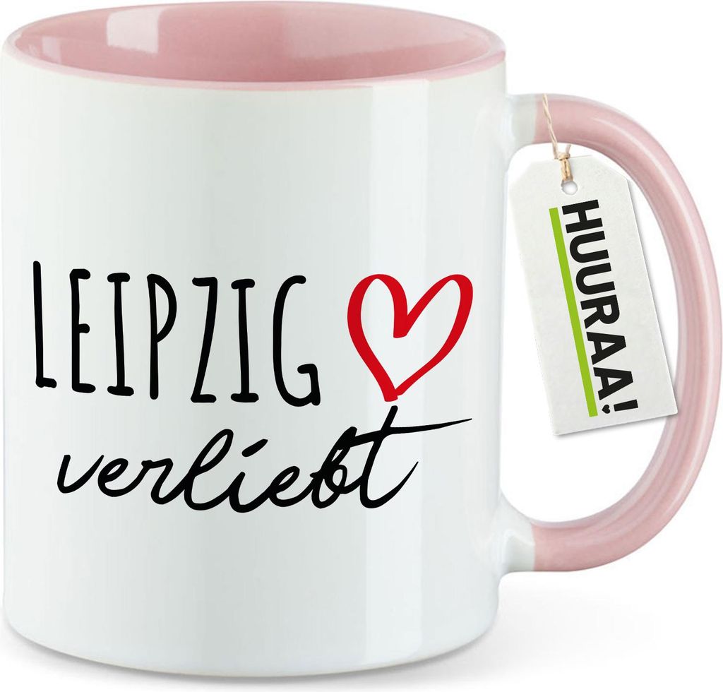 Huuraa Kaffeetasse Leipzig verliebt 330ml Rosa Keramik Kaffeebecher Geschenkidee