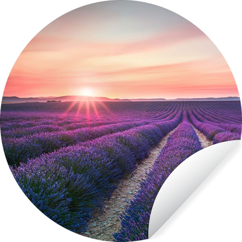 MuchoWow Runde Wandtattoo - Wandsticker Tapete Aufkleber Lavendel - Lila - Blumen - Luft Ø 80 cm Selbstklebend und Repositionierbar - Wandaufkle...