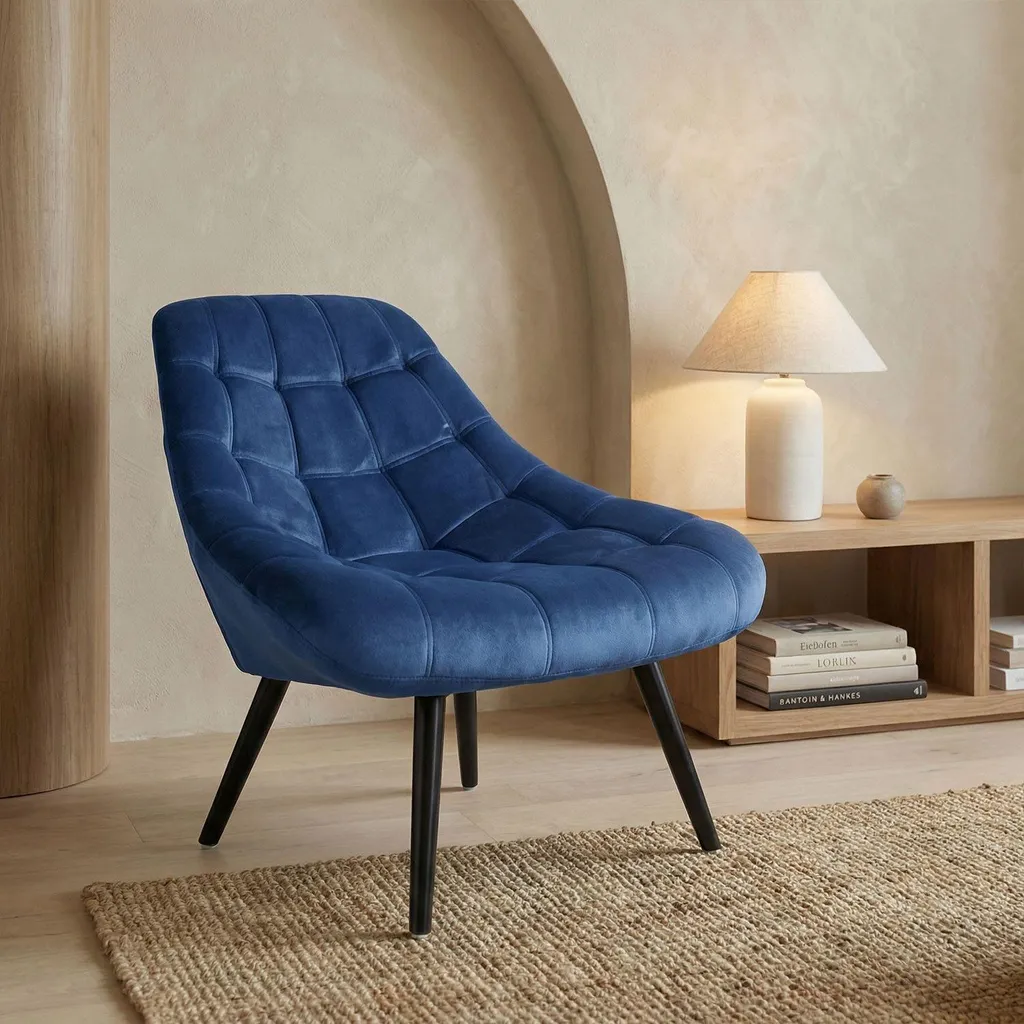 Fauteuil Confortable Velours Bleu Danios - Solution Déco Salon Design - 7