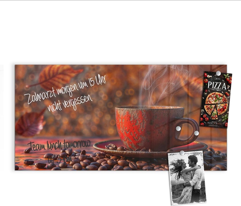 Magnettafel 100x50cm Pinnwand Whiteboard beschreibbar - Kaffeetasse im Herbst