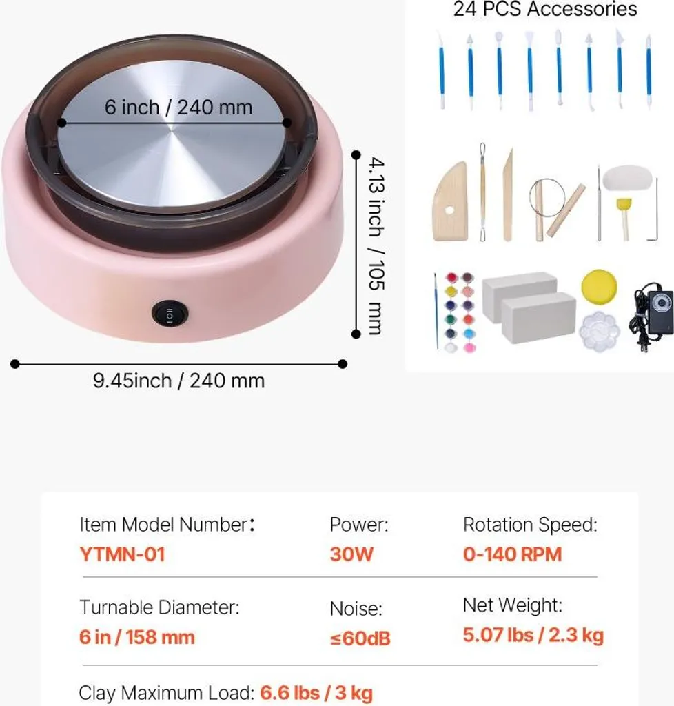 Mini Tour de Potier Électrique Rose 15,8cm - Machine Céramique Compacte - 7