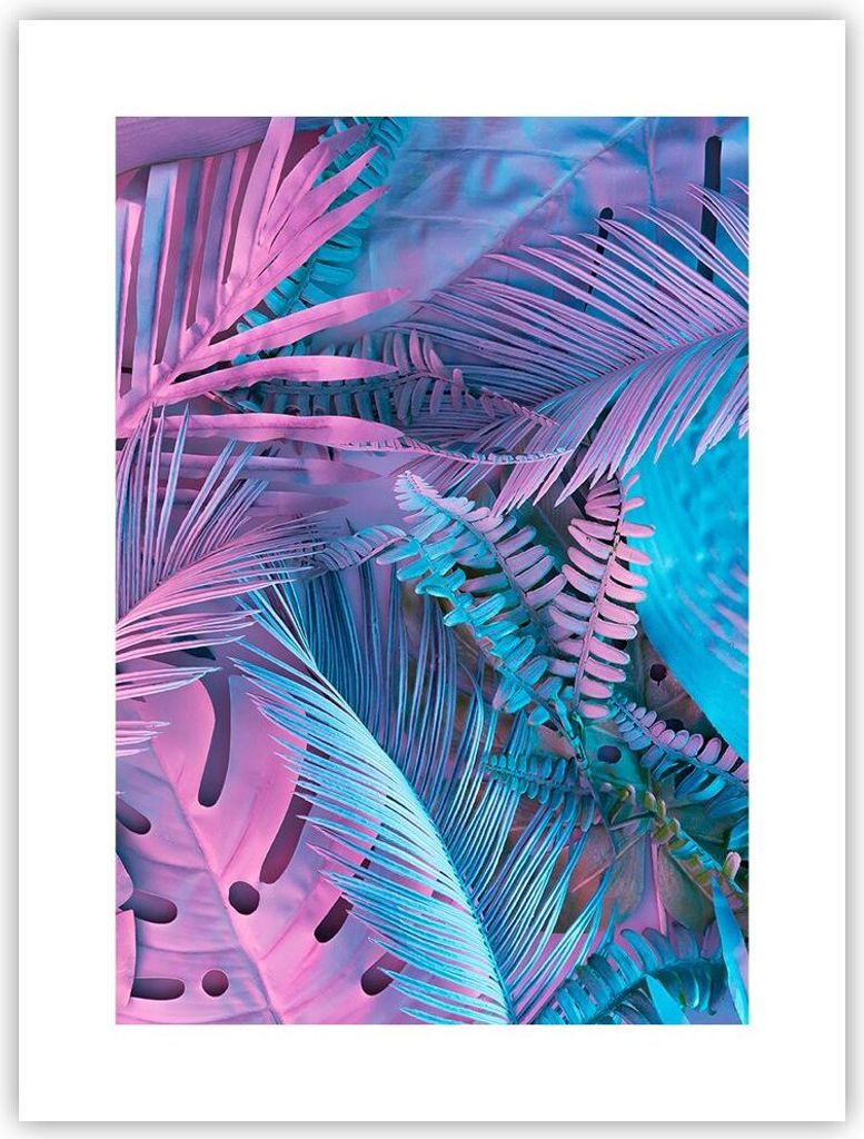 Poster - Poster ohne Rahmen - Blätter Rosa Blau - 30x40 cm - Wand Bild - Wanddeko - Wandbilder - Kunstposter - Wandposter - Bilder - Kunstdruck - ...