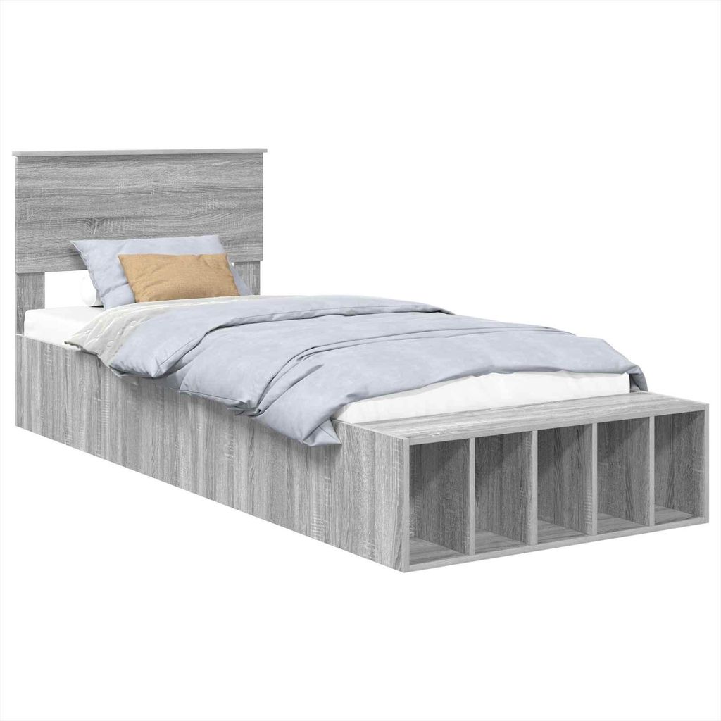 Bettrahmen mit Regal Graues Sonoma 75 x 190 cm Holzwerkstoff