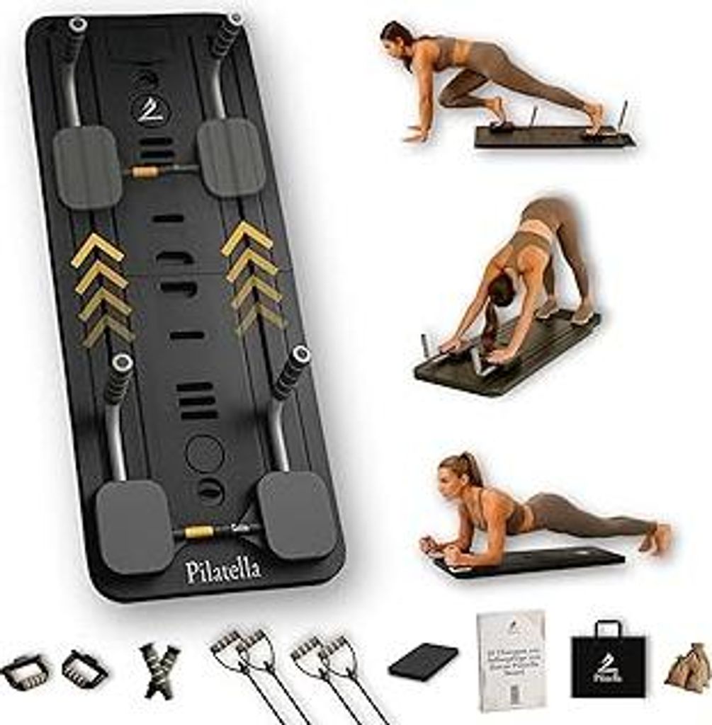Pilates Board für zuhause - Reformer Pilates Maschine, Mini Pilates Reformer Board, Reformer für Pilates Premium schwarz mit E-Book (10 Übungen ...