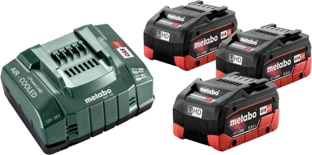 Akkupackset 3 Akkus 18V/5,5Ah Ladegerät LiHD Metabo