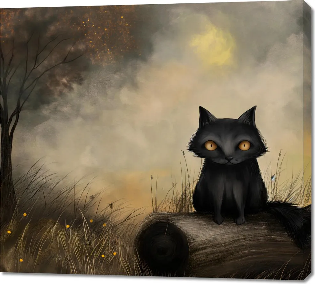 Quadro Zen Gatto Nero 100x90cm - Stampa Artistica Essenziale