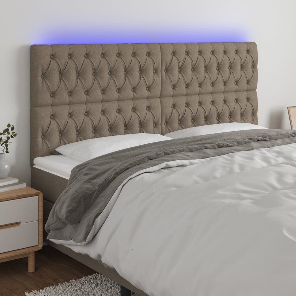 The Living Store LED Kopfteil Taupe 200x7x118/128 cm Stoff