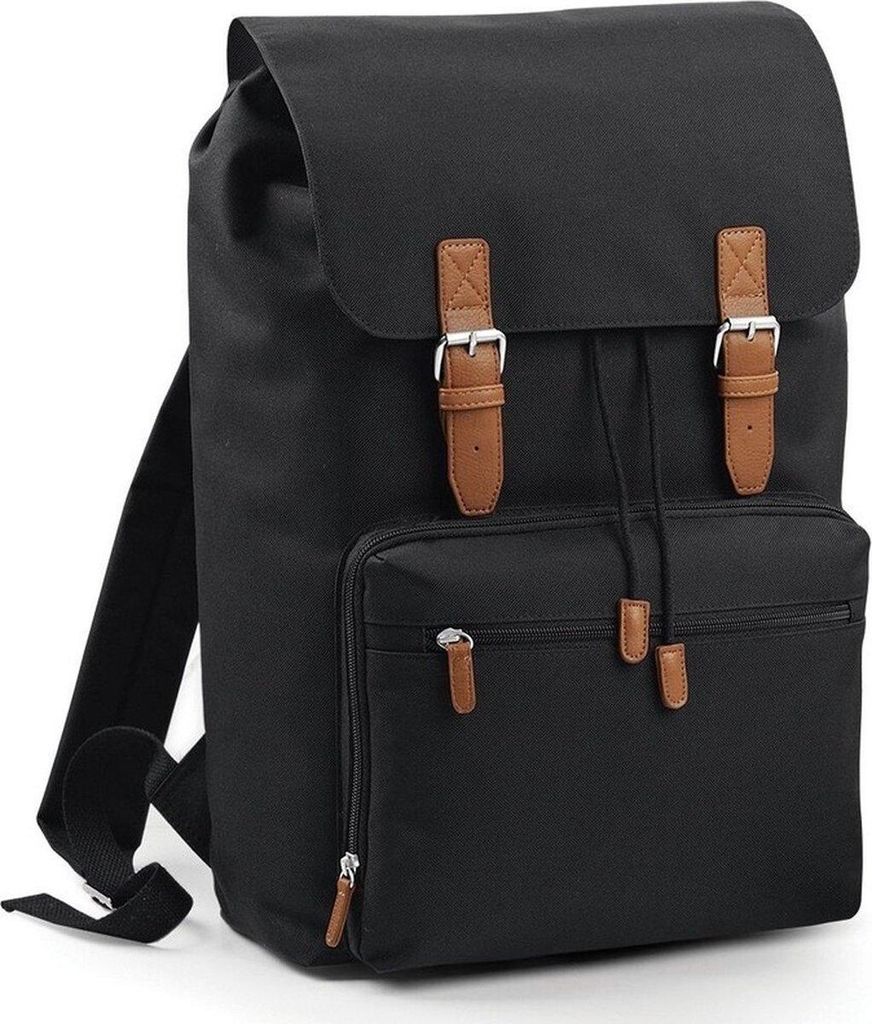 Vintage Rucksack/Rucksack schwarz 49 cm - A4-Format - Schultasche - Laptoptasche/Büchertasche schwarz