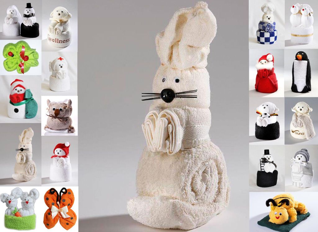 Frottier Geschenk Set viele Modelle Handarbeit Origami Gästetuch Handtuch Waschhandschuh, Motiv/Art:Hase
