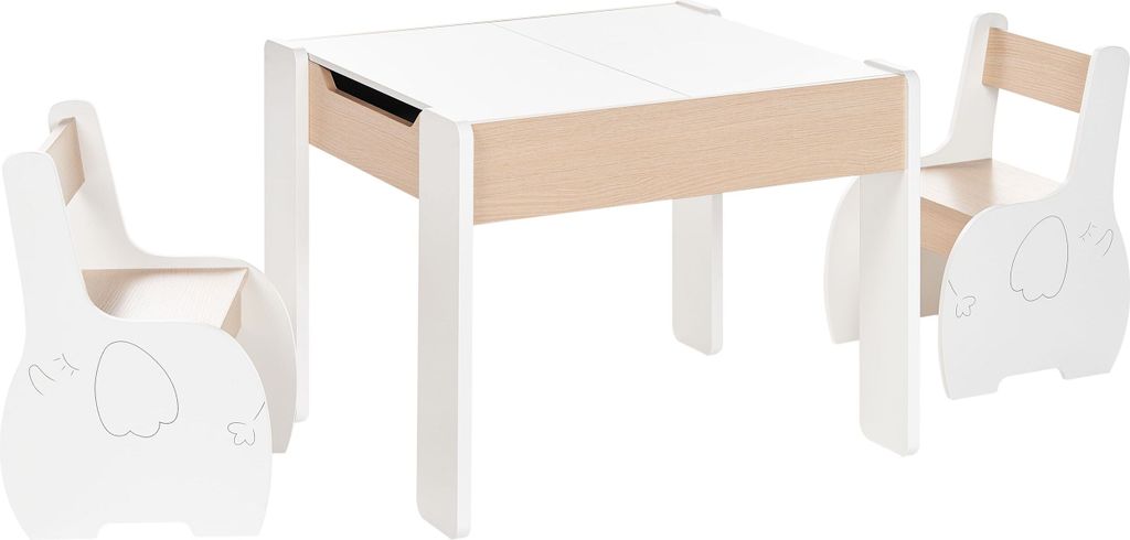 BELIANI Kinderset 2 Plätze Tisch mit Stühlen Weiß und helles Holz MDF Wendbare Tischplatte Stilvolles Kinderzimmer