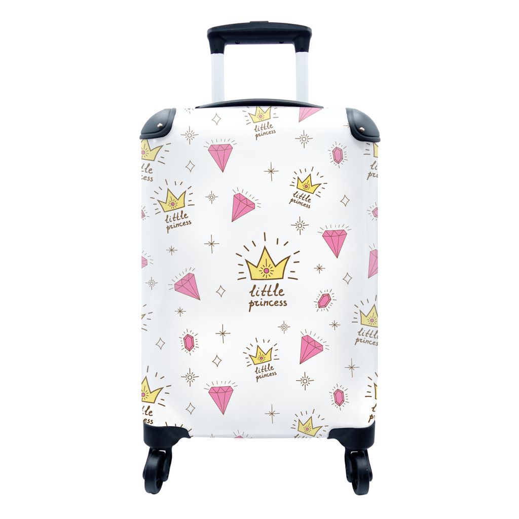 MuchoWow Koffer Handgepäck Trolley Rollkoffer Kleine Reisekoffer mit 4 Rollen - Prinzessin - Muster - Zitat - Krone - Cabin Size < 55x40x23 cm &...