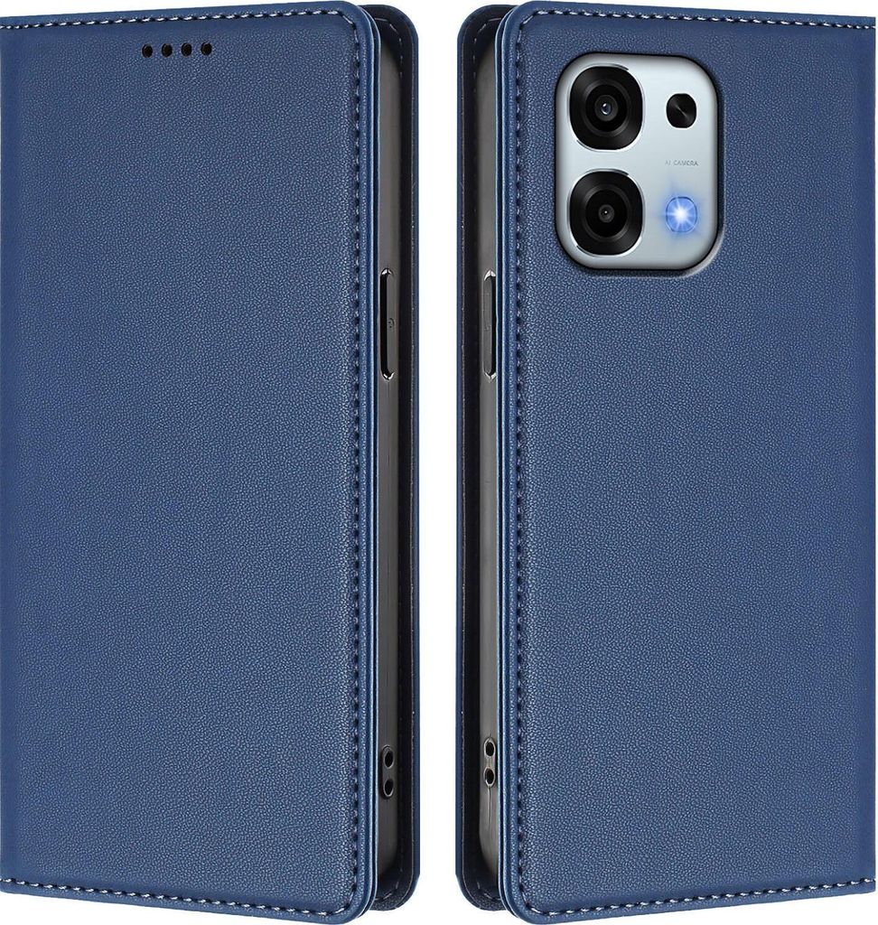 Handyhülle für Oppo A6 Pro 5G/Oppo A6 Pro 4G, Kunstleder Klapphülle Stoßfeste Magnetische Hülle mit Ständer Dunkelblau
