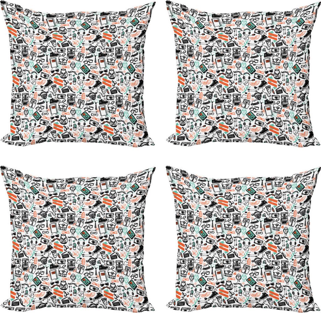 ABAKUHAUS Indie Kissenbezug Set (4 Stück), Hipster Mode-Skizze, Moderner Doppelseitiger Digitaldruck, 50 cm x 50 cm, Seafoam Orange Schwarz