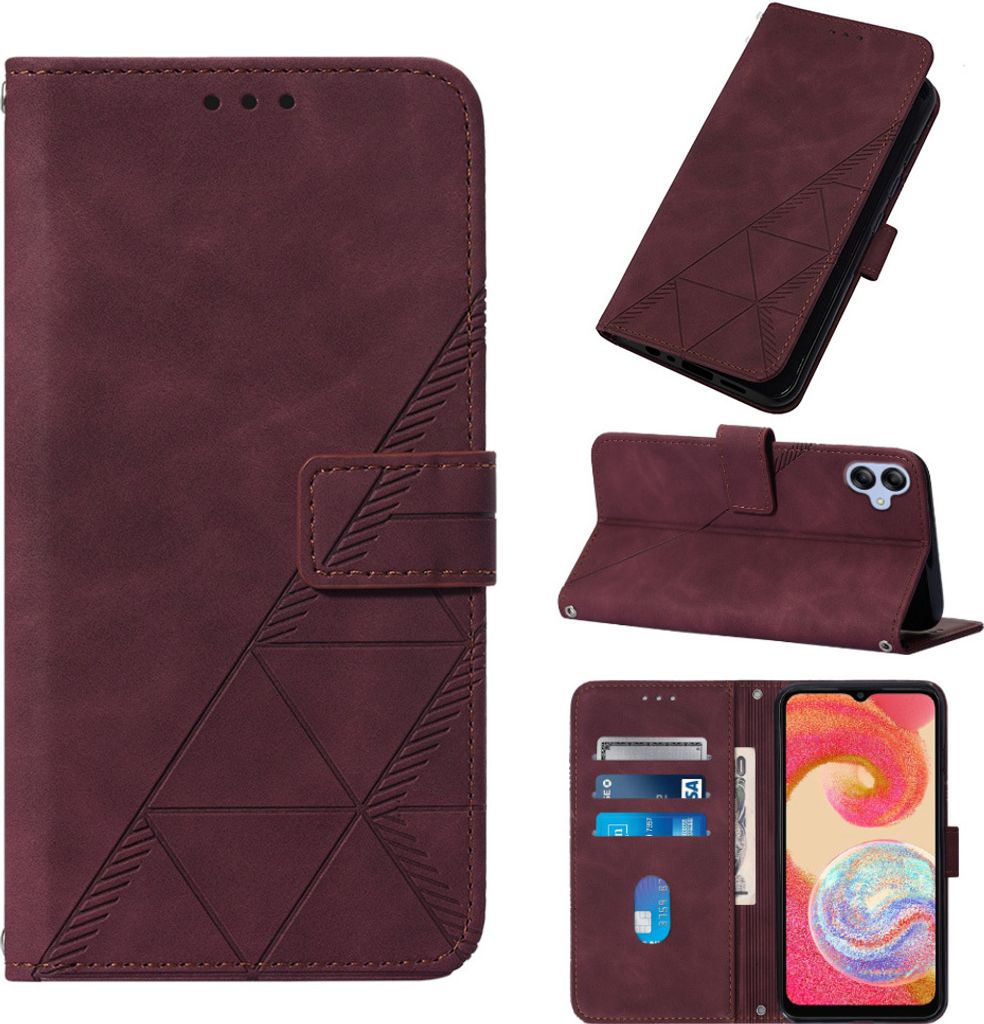 Galaxy A04E Hülle, Schlank Prägung Flip Leder Kartenfächer Schutzhülle mit Ständer für Samsung Galaxy A04E Rot
