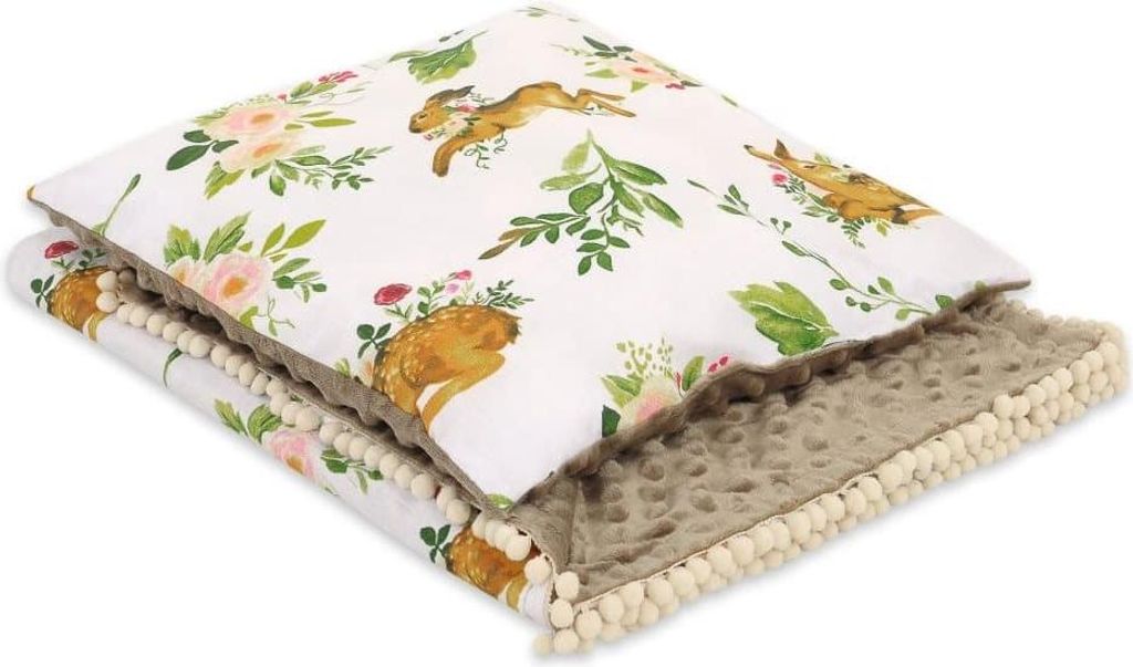 Kinderset: Doppelseitige Minky-Decke + CUDION – Warm und weich – Babydecke mit Pompons