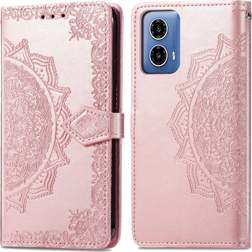 CoverKingz Cover Portafoglio Per Motorola Moto G9 Play - Custodia A Libro In Ecopelle Con Motivo Mandala Grigio E Slot Porta Carte