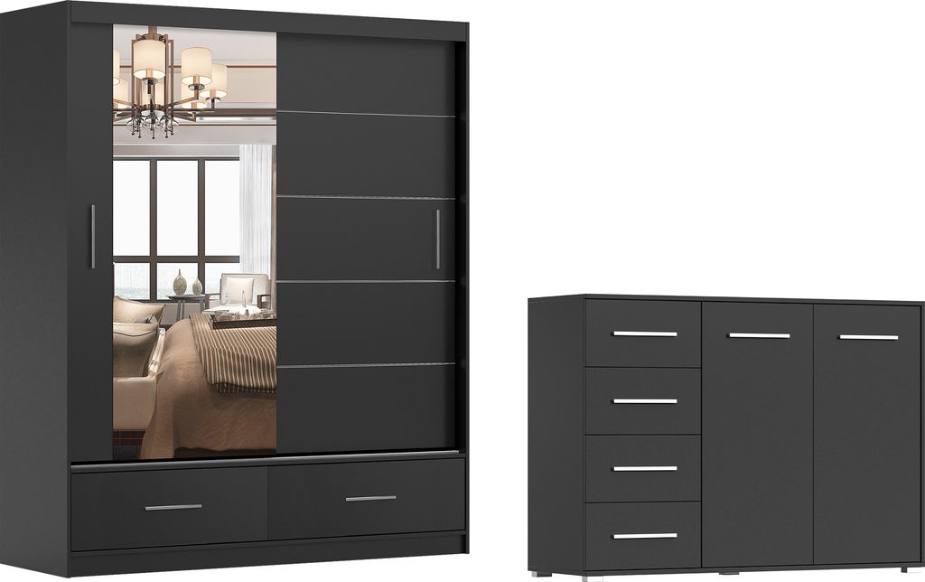 2er SET Schwebetürenschrank FLORENCE mit Spiegel 150 cm und Produktbild 
